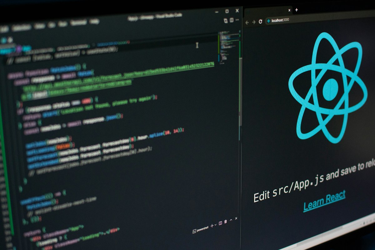 React and JavaScript code on dark screen — Next.js vs WordPress comparison