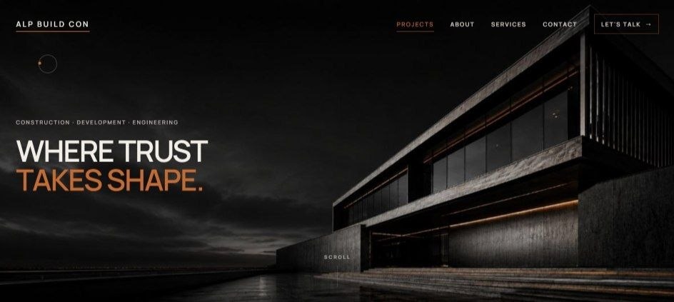 ALP Buildcon website — modern real estate architecture with dark premium aesthetic